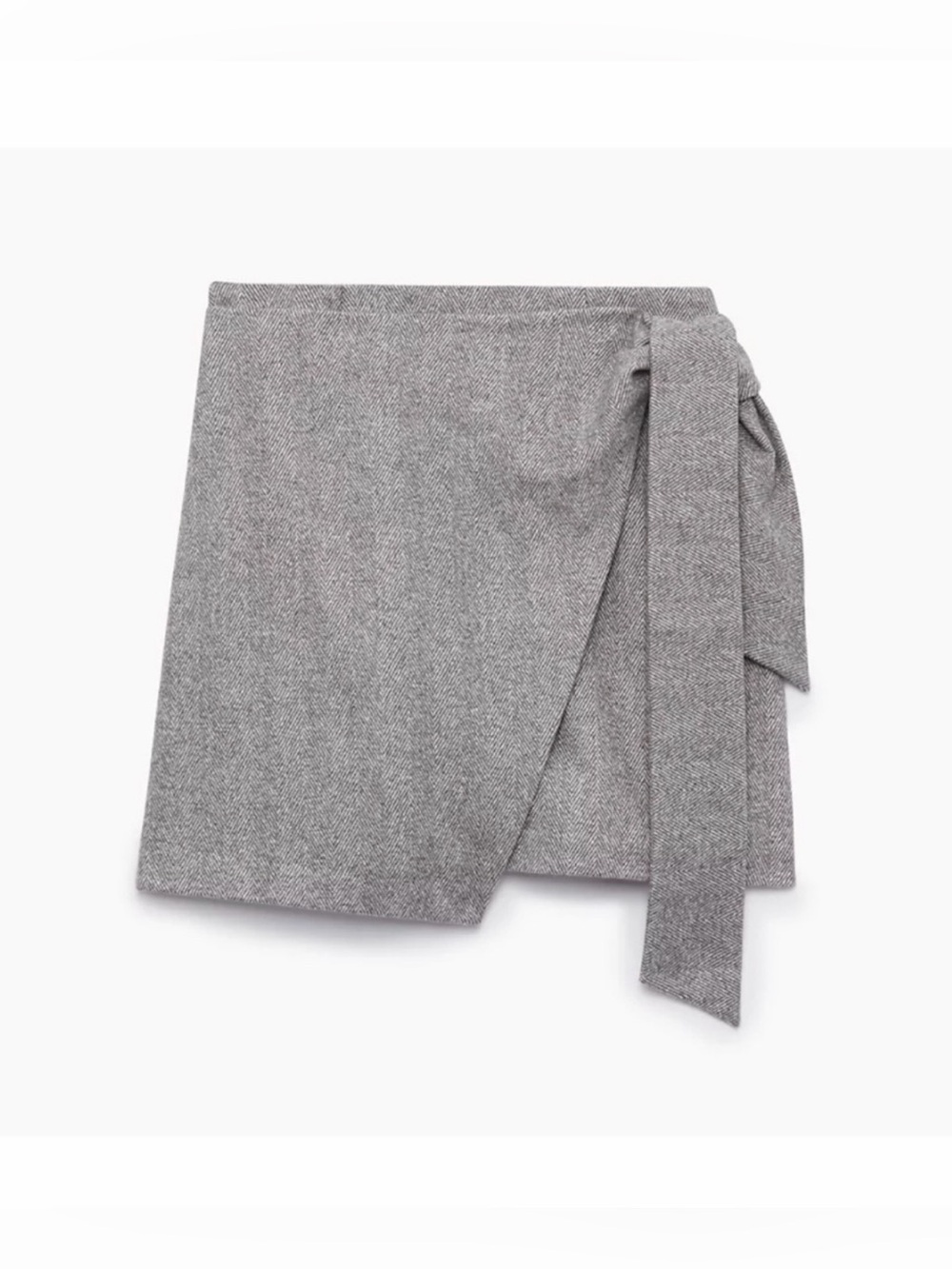 Aritzia Wilfred Wool Cashmere Wrap-Front Skirt in Grey Herringbone